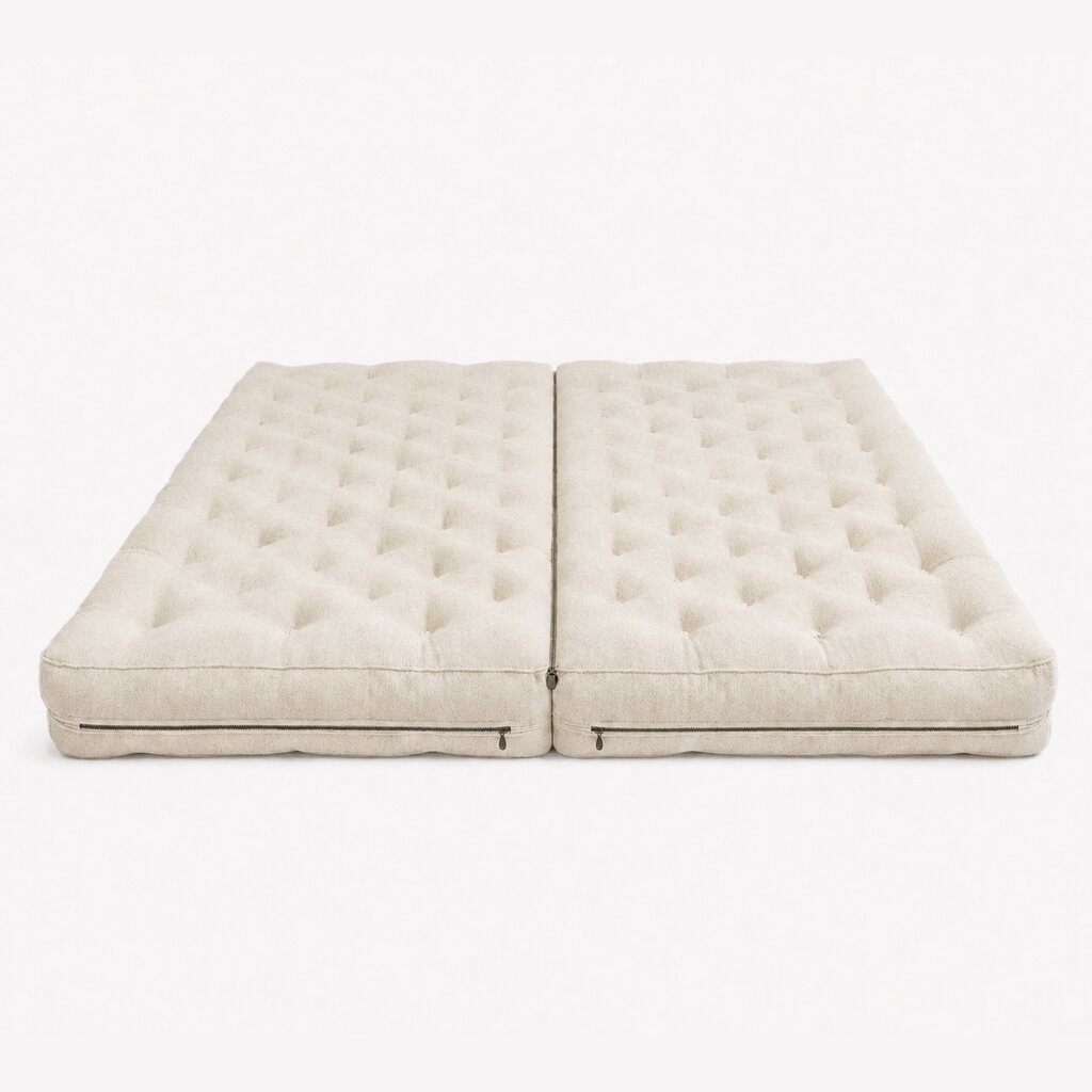 Handmade split wool mattress with organic cotton cover and connecting zippers