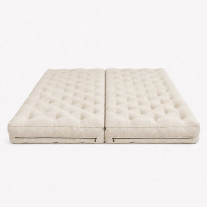 Handmade split wool mattress with organic cotton cover and connecting zippers