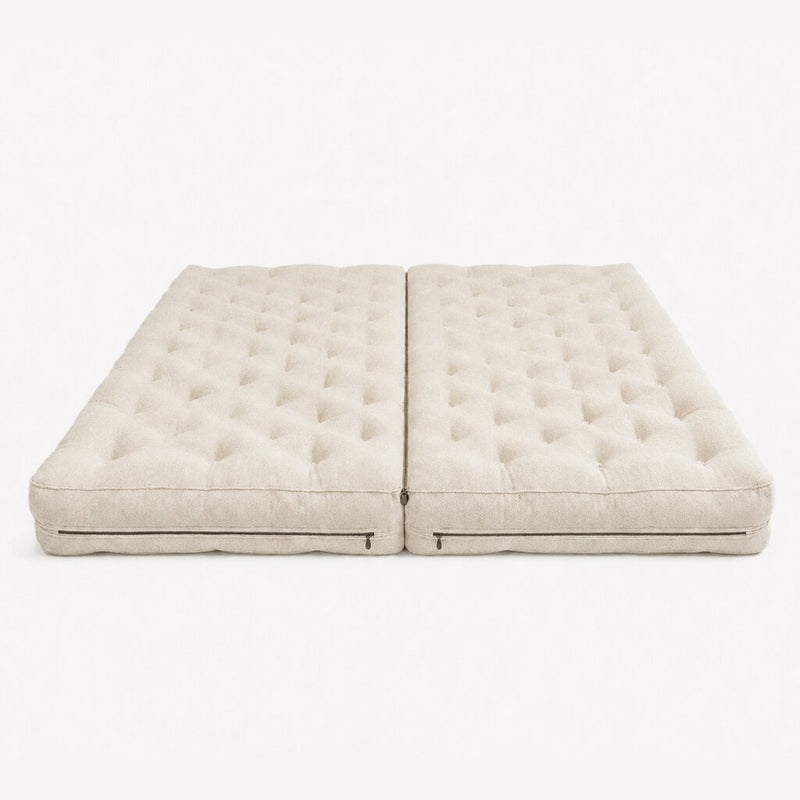 Handmade split wool mattress with organic cotton cover and connecting zippers