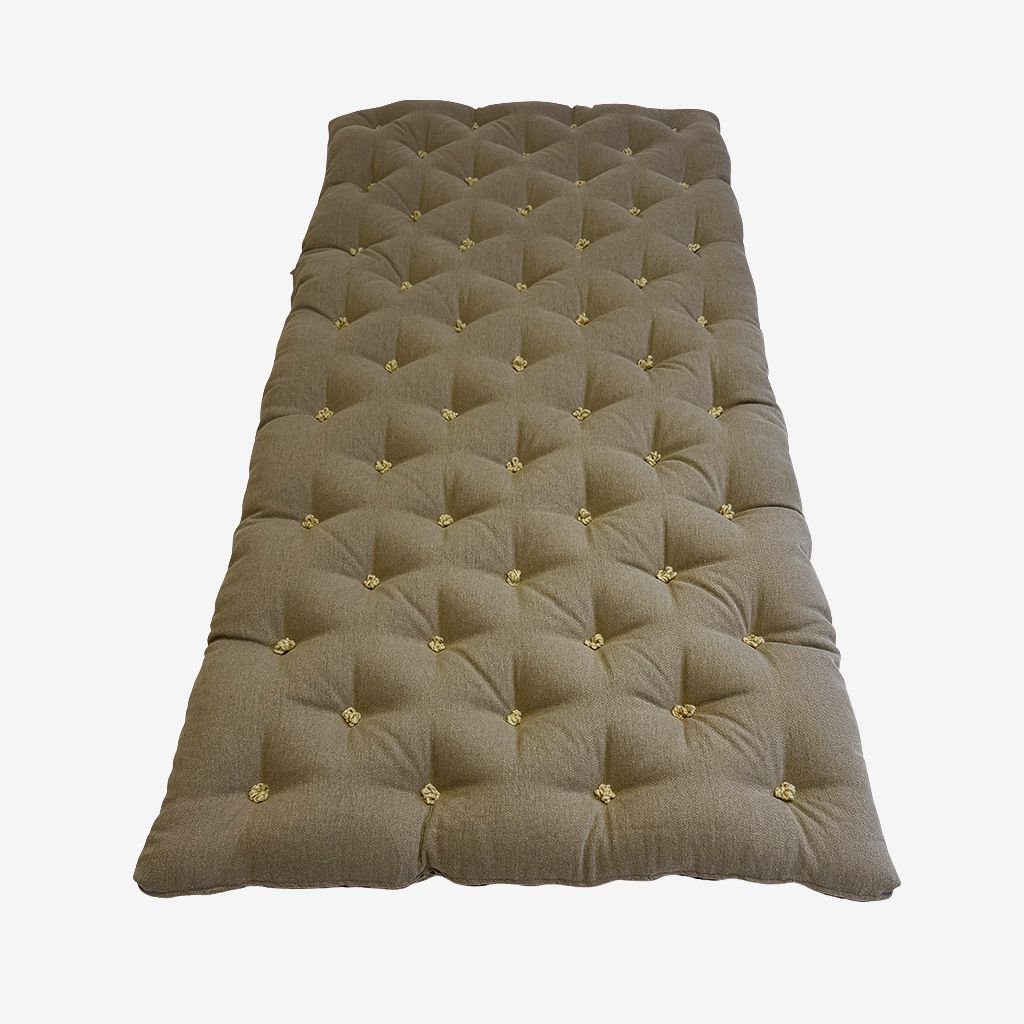 Brown linen wool mattress topper with diamond tufting – full top view.