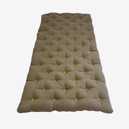 Brown linen wool mattress topper with diamond tufting – full top view.
